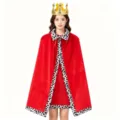 Halloween red velvet cape with dalmatian print trim and golden crown queen costume for women - 80cm / Red