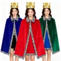 Detailed view of velvet Halloween costume capes with classic crown and spotted trim. - 80cm / Green