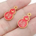 Ciondolo con zucca Fu Lu smaltato oro stile cinese per creazione collana gioielli fai da te - Mini Etichetta Zucca Fu Lu Oro Lucido (22802) / 1 Pezzo (17x10mm) / Rosso