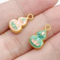 Ciondolo zucca oro antico stile cinese accessorio gioielli DIY, grazioso ciondolo smalto - Zucca di Loto Oro Opaco (28499) / 1 Pezzo (14.5x8.5x4mm) / verde rosa