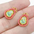 Stile cinese antico oro smalto zucca ciondolo fascino DIY orecchini collana gioielli - Zucca Fu Lu Oro Lucido (28501) / 1 Pezzo (16x11.5x1.5mm) / verde rosa