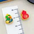 Stile cinese ciondolo zucca olio oro accessori gioielli fai da te rosso verde - Perla Zucca Fu Pesce a Foro Grande (22710) / 1 Pezzo (12x10mm) / rosso e verde
