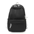 Classic black campus backpack with white gothic embroidery and practical drawstring design. - Single Bag / Black
