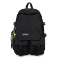 Tactical style black student backpack with grid pattern, large capacity casual travel bag. - Single Bag / Black