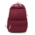 Burgundy casual canvas backpack for students, featuring front pocket and stylish white embroidery. - Single Bag / Red