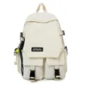 Gorpcore style white canvas backpack with multi pockets and buckle straps for school casual travel. - Single Bag / White