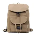 Khaki minimalist drawstring backpack for women, casual commuter daily shoulder bag style. - Khaki
