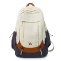 College style color block backpack student school bag with multiple pockets off white purple - White & Blue