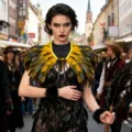 Halloween gothic feather cape shawl dark feather collar cosplay party fashion accessory - One Size (Lace-up) / Tops / Yellow