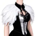 Gothic white feather cape shawl with black lace corset dress for Halloween cosplay costume. - One Size (Lace-up) / Tops / White
