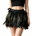Black feather wrap skirt with peacock feather decoration, stylish festival party wear for women. - One Size / Bottoms / Black
