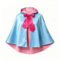 Blue hooded cape with pink lining and bow for cosplay costume party Halloween event apparel - 40CM / Tops / Pink + Light Blue