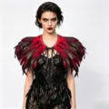 Gothic Red Black Feather Cape Shawl Halloween Cosplay Costume Party Accessory New - One Size (Lace-up) / Tops / Red