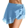 Hellblaue Chiffon Strand Wickelrock mit seitlicher Schleife und Rüschen für den Sommer Urlaub. - Einheitsgröße / Hellblau