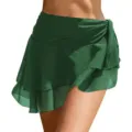 Dunkelgrüner, mehrlagiger Chiffon-Strandrock-Detail mit Rüben und seitlichem Bindeband. - Einheitsgröße / Dunkelgrün