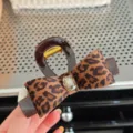 Elegant leopard print bow hair claw clip with crystal rhinestones for women hair styling accessories. - 10.5cm Round Spring / Leopard Print