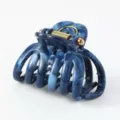Blue marbled hair claw clip, elegant acrylic shark clip with gold spring for women. - Blue
