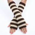 Braun weiß gestrickte fingerlose Armstulpen für Frauen, Harajuku Y2K Stil Strickärmel. - Einheitsgröße / Kaffee und Beige