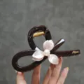 Elegant brown hair claw clip with pearl flower design, secure grip for daily styling hair accessories - Extra Large-13cm / Pink