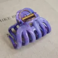 Elegant purple marbled hair claw clip, large resin shark clip with gold spring for hair. - Purple