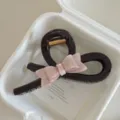Large dark brown hair claw clip with pink resin bow, elegant shark clip for women styling. - Extra Large 13cm / Pink