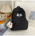 Joli sac à dos en toile pour femme cartable scolaire avec broderie d'animaux et charm peluche - Avec Pendentif / S / Noir