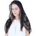 Black lace bridal veil for women, elegant embroidered head covering and hair accessory. - Black