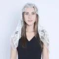 White lace bridal veil women short mantilla floral embroidery wedding hair accessory scarf - Milky White