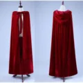 Red velvet hooded cloak for Halloween costume, cosplay, stage performance, and retro vintage wear. - 1.3m Length From Shoulder / Burgundy