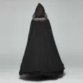 Elegant black hooded lace cape cloak for cosplay party, Halloween, and photography. - 130cm Shoulder to Hem / Navy Blue