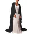 Black chiffon long cape for women, elegant evening dress shawl and flowing bridal cloak. - 1.3m / Black