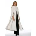 Bridal white long cape cloak with faux fur collar, elegant wedding winter outerwear main view. - 130cm Shoulder to Hem / Milky White