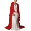 Elegant long red chiffon cape for women, perfect bridal bridesmaid wedding party cloak wrap. - 1.3m / Bright Red
