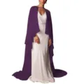 Long purple chiffon cape for women, elegant solid color bridal bridesmaid evening dress shawl wrap. - Deep purple