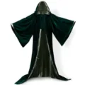 Dark green hooded cloak cape with wide sleeves and silver lining for stage costume and cosplay. - Length 130cm / Green