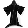Black velvet hooded cloak with wide sleeves, perfect for Halloween, cosplay, and stage performances. - Length 130cm / Black