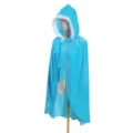 Kids blue plush hooded cloak with white faux fur trim, perfect for Christmas and party costume. - Shoulder to Hem Length 60cm / Sky Blue