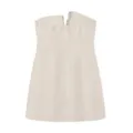 Beige sleeveless waist cinching short dress, elegant strapless mini dress for women. - XS / Off White