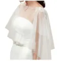 Bridal white mesh capelet short wedding shawl lace applique sheer bolero cover up for women - Champagne