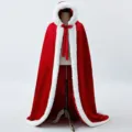 Christmas red winter warm long hooded cloak cape with plush white trim for women party wear - Shoulder to hem 1.2m / White