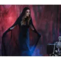 Halloween women black hooded cloak witch vampire cosplay costume party dress main view - 1.3m (Ankle Length) / Black