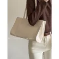 Minimalist beige tote bag, large capacity shoulder bag for women, stylish commuting daily use. - White