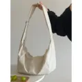 Minimalist white dumpling shoulder bag, soft large capacity crossbody bag for women autumn. - Off White