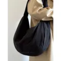 Black nylon dumpling shoulder bag, large capacity casual hobo crossbody bag for women. - Black