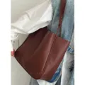 Casual brown PU leather tote bag for women, large capacity minimalist daily shoulder bag. - Brown