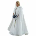 White bridal hooded faux fur cloak winter warm cape for wedding outdoor photography and party - Length 130cm (Outer Velvet + Lining) / Black