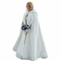 White winter bridal faux fur hooded cape floor length warm cloak for outdoor wedding photography - Length 130cm (Outer Velvet + Lining) / White