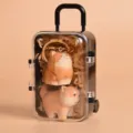 Cute wood carved cat dog keychain in mini suitcase box, perfect couple gift and bag charm pendant. - Shiba Inu and Cat Wood Carving Pendant Pair with Luggage Box