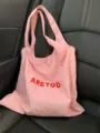 Pink casual letter print canvas tote bag, stylish large capacity shoulder shopping bag for women. - Pink