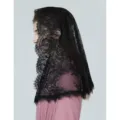 Elegant black lace bridal veil mantilla scarf for women, perfect short wedding headwear. - Milky White